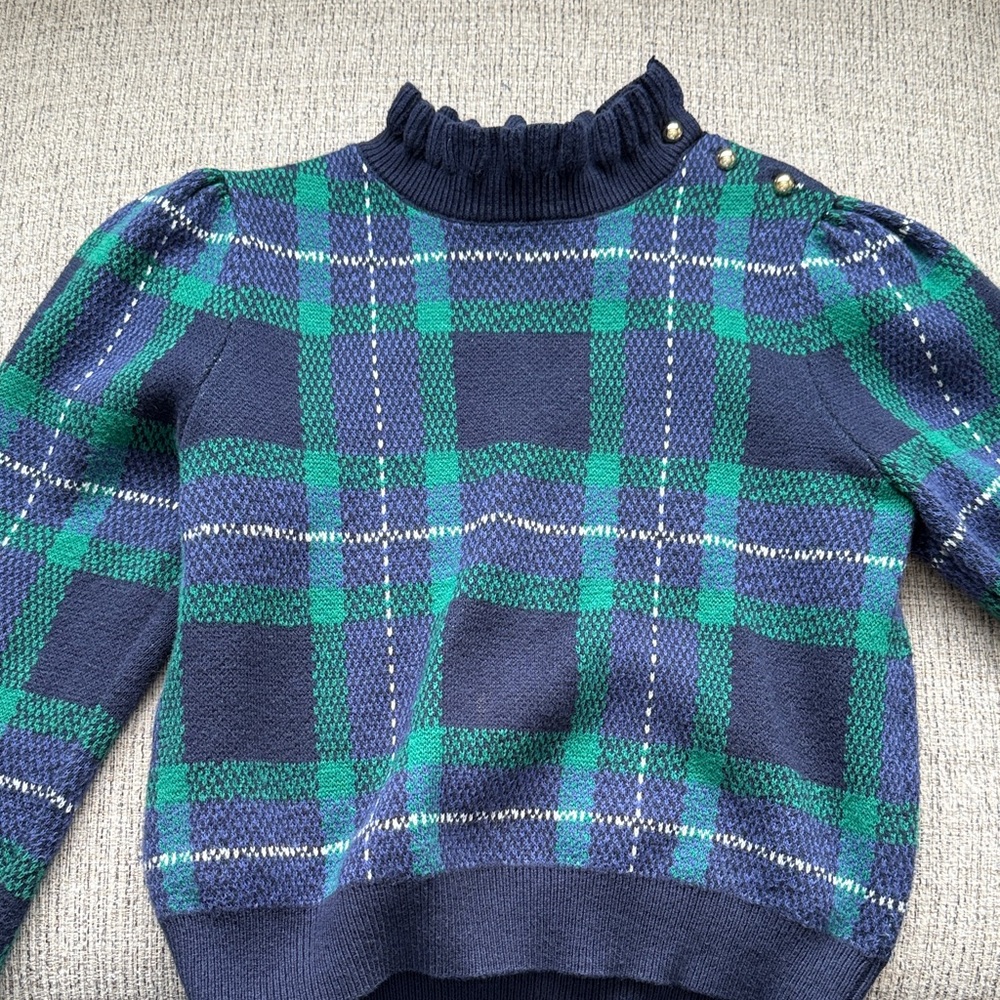 Janie and Jack Navy and Green Checkered Sweater